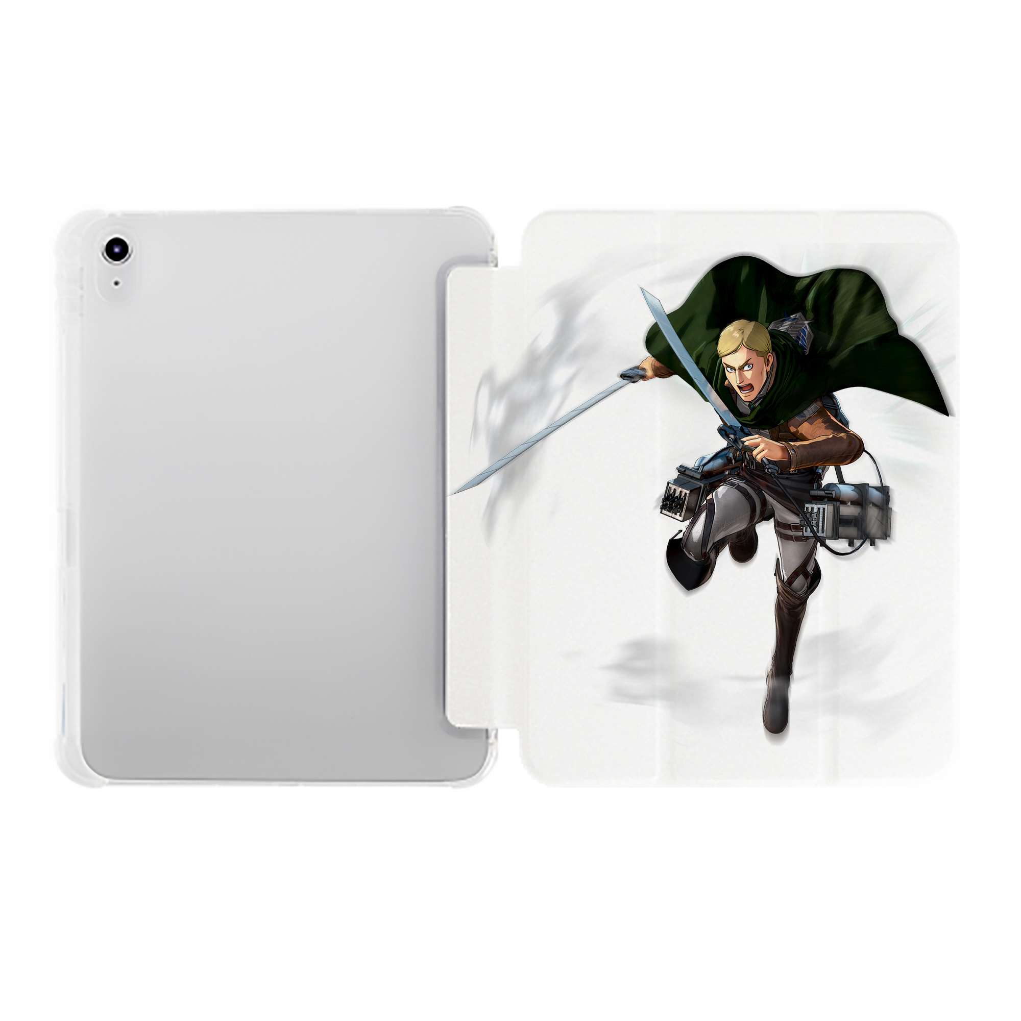 （画像用） 進撃の巨人 エルヴィン・スミス Attack on Titan Erwin Smith IPad ケース ペン収納付き 三つ折りスタンド PUレザー×シリコン 対応機種9.5/10.5/10.9インチ